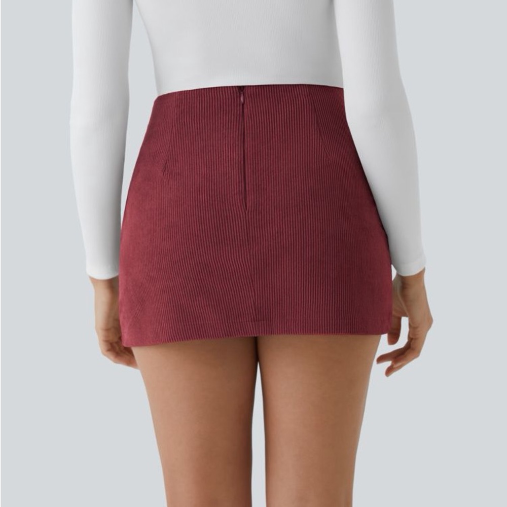 HALARA High Waisted 2-in-1 A Line Mini Corduroy Casual Skirt Sz M Pomegranate - Picture 2 of 6